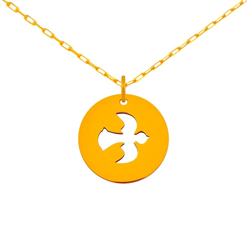 Médaille colombe et anneau sur chaîne (or jaune 18 carats) Maison La Couronne