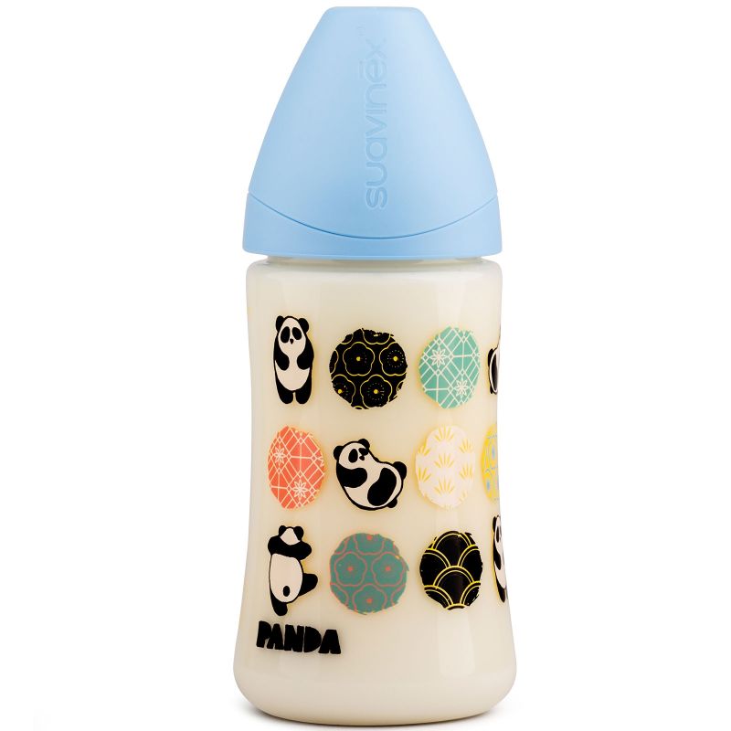 Biberon avec tétine physiologique en silicone Panda bleu (270 ml) Suavinex
