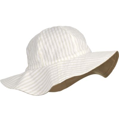 Chapeau de soleil réversible Amelia rayé blanc et sable (6-9 mois)
