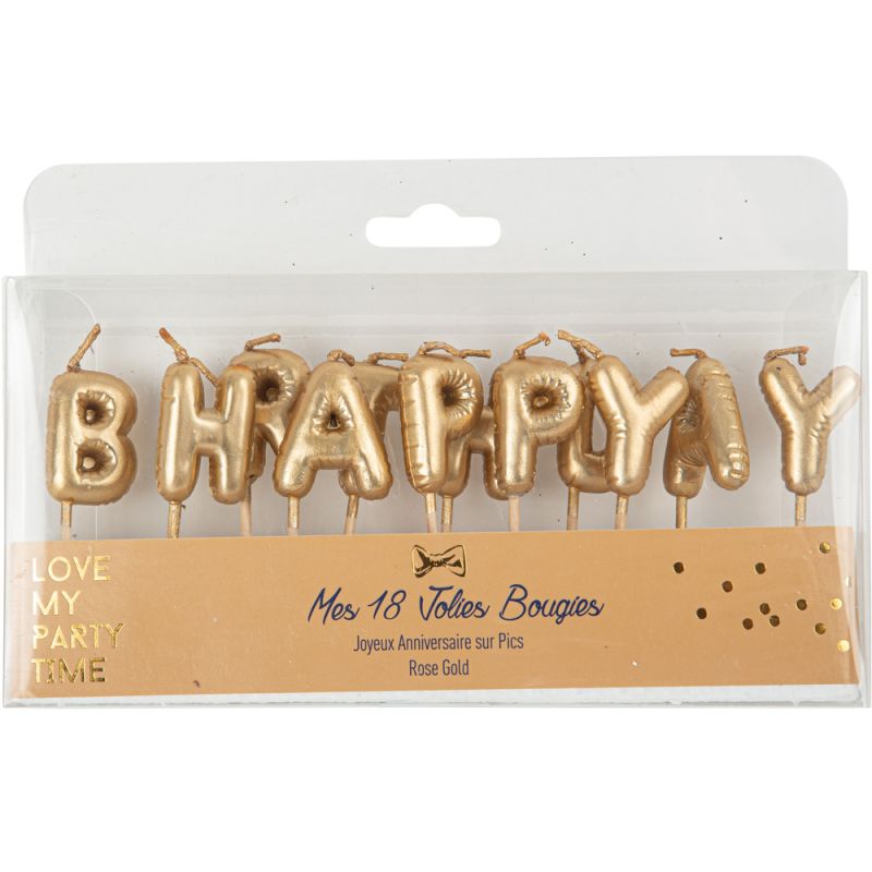 Lot de 13 bougies Happy Birthday or Arty Fêtes Factory