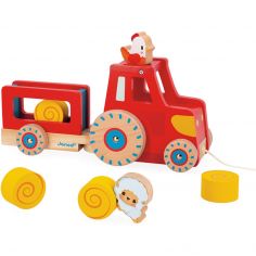 Tracteur en bois à tirer Ferme (7 pièces) - Janod 