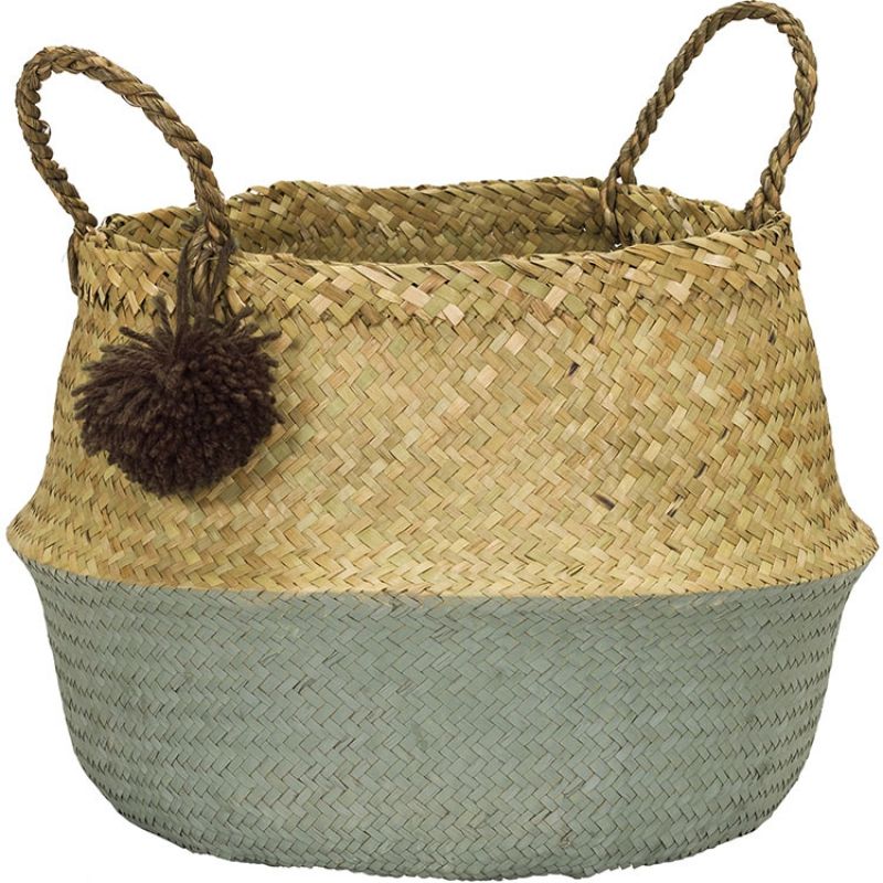 Panier de rangement pompon nature et vert (diamètre 35 cm) Kids Depot