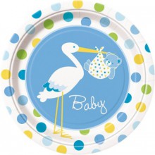 Assiettes en carton Cigogne bleues (8 pièces)  par Baby S Event