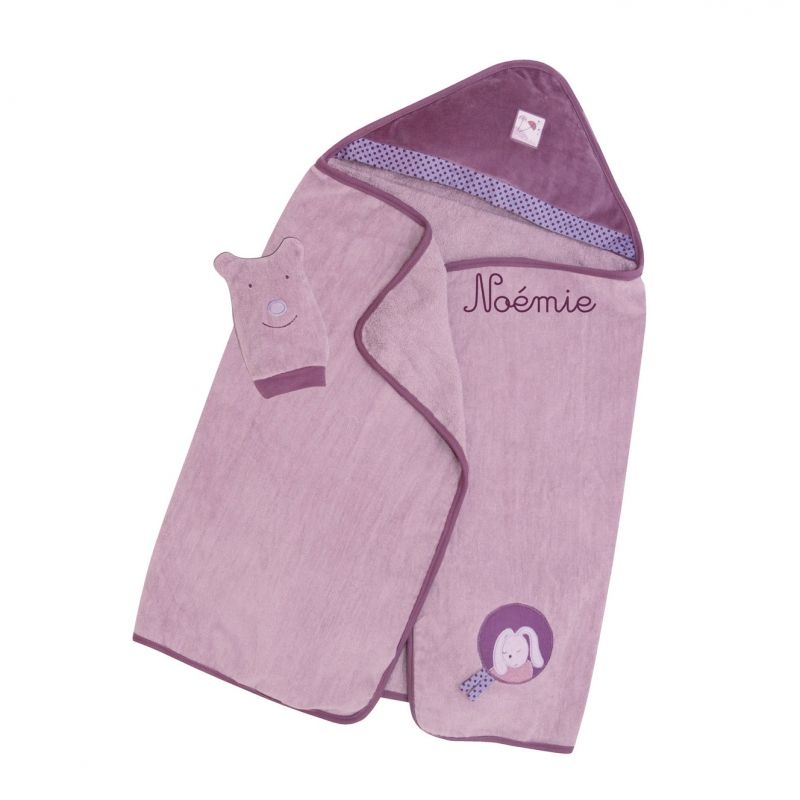 Sortie de bain et gant Parme personnalisable Basile et Lola Moulin Roty