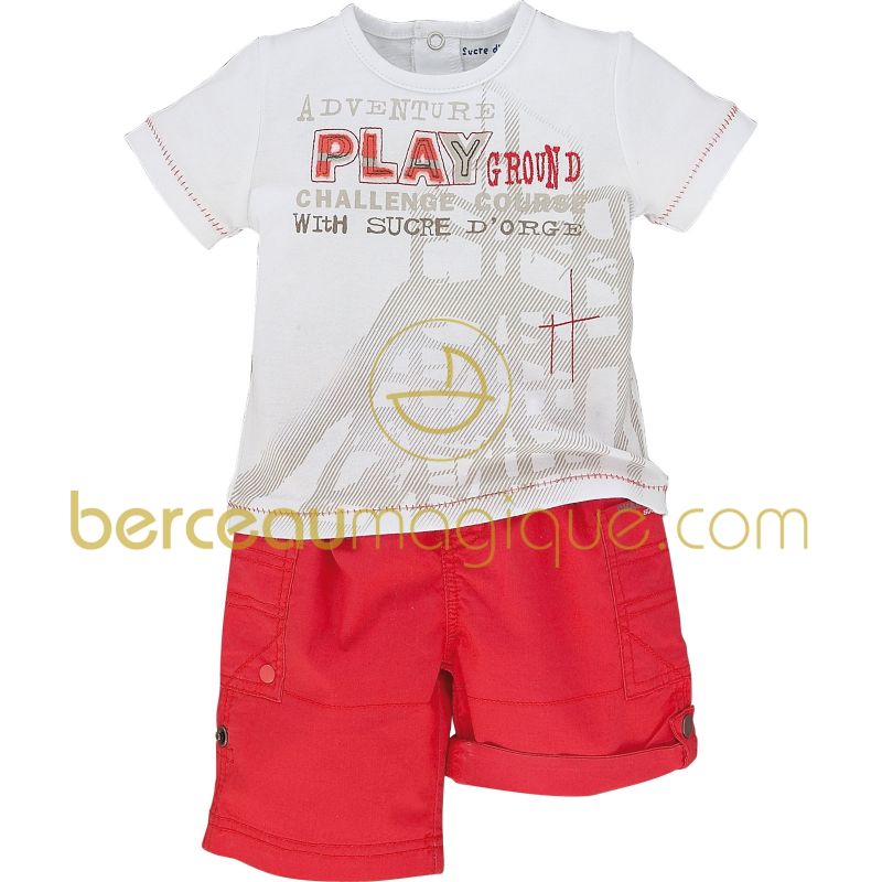 Ensemble T-shirt et pantacourt à revers Corail, rouge & co (3 mois au 24 mois) Sucre d'orge