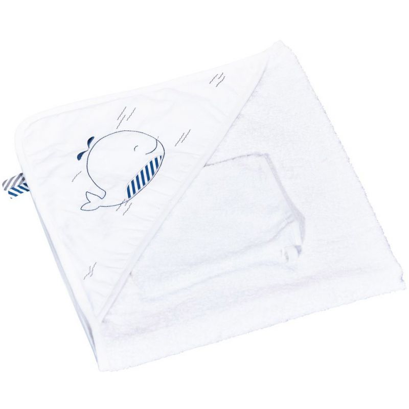 Cape de bain + gant Blue baleine (75 x 75 cm) Sauthon