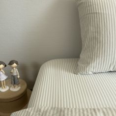 Drap housse en percale de coton Rayé Tilleul (80 x 160 cm)