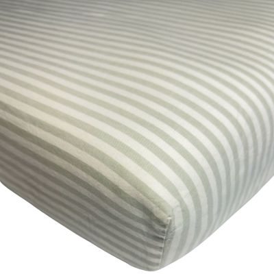 Drap housse en percale de coton Rayé Tilleul (80 x 160 cm) Kadolis