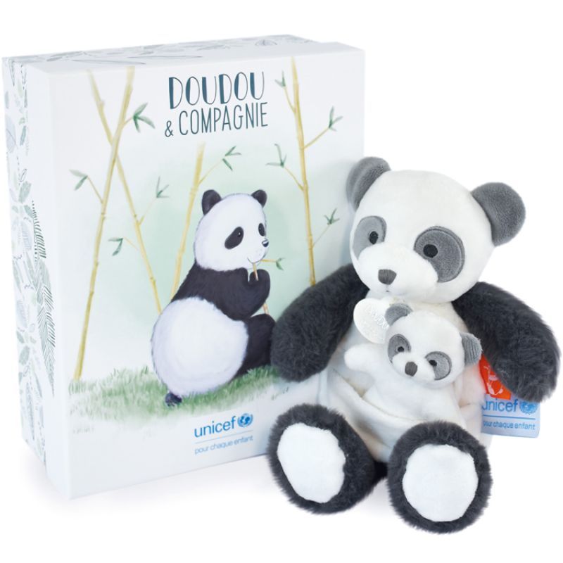 Coffret peluche Panda et son bébé (25 cm) Doudou et Compagnie