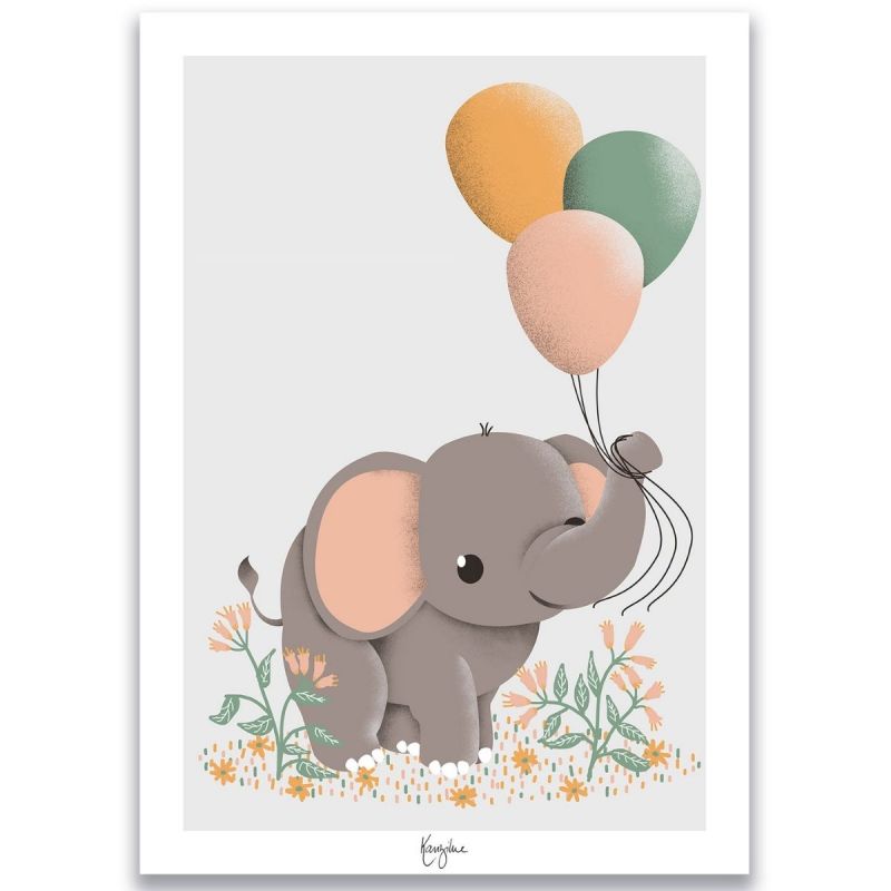 Affiche A3 Éléphant et les ballons Kanzilue