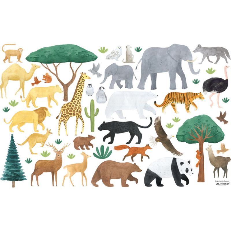 Planche de stickers M Animaux du monde (64 x 90 cm) Lilipinso