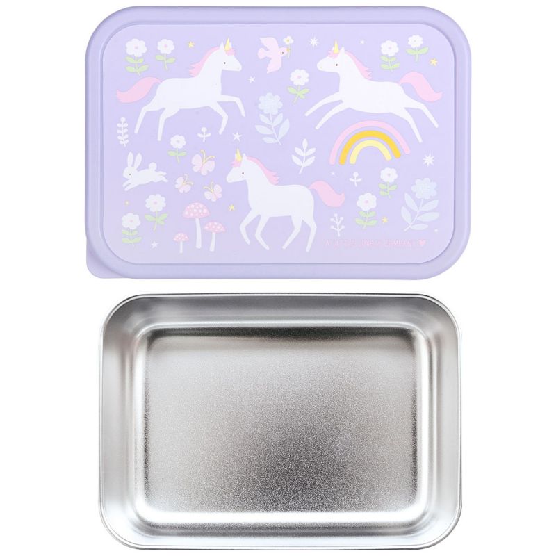 Lunch box en acier inoxydable Rêves de licorne A Little Lovely Company Produit ouvert 4