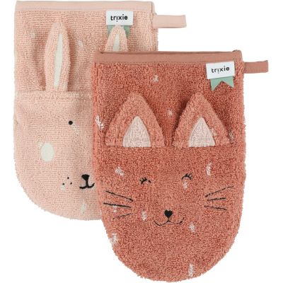 Lot de 2 gants de toilette Mrs. Cat et Mrs. Rabbit