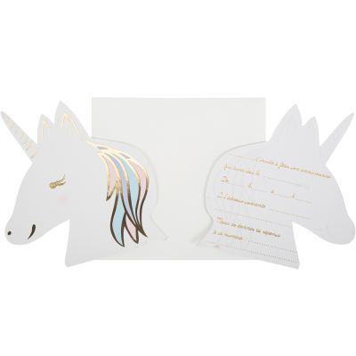 Lot de 8 invitations et enveloppes Licorne  par Arty Fêtes Factory