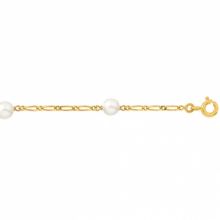 Bracelet maille gourmette alternée et perle de culture (or jaune 750°)    par Berceau magique bijoux