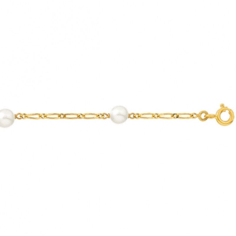 Bracelet maille gourmette alternée et perle de culture (or jaune 750°)   Berceau magique bijoux