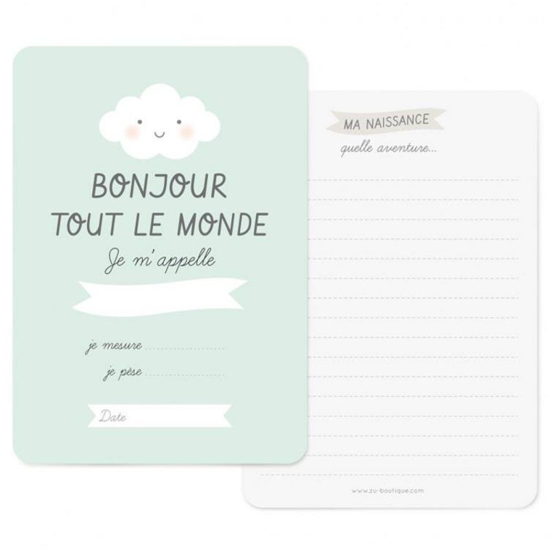 Carte naissance Bonjour bleue (A6) Zü