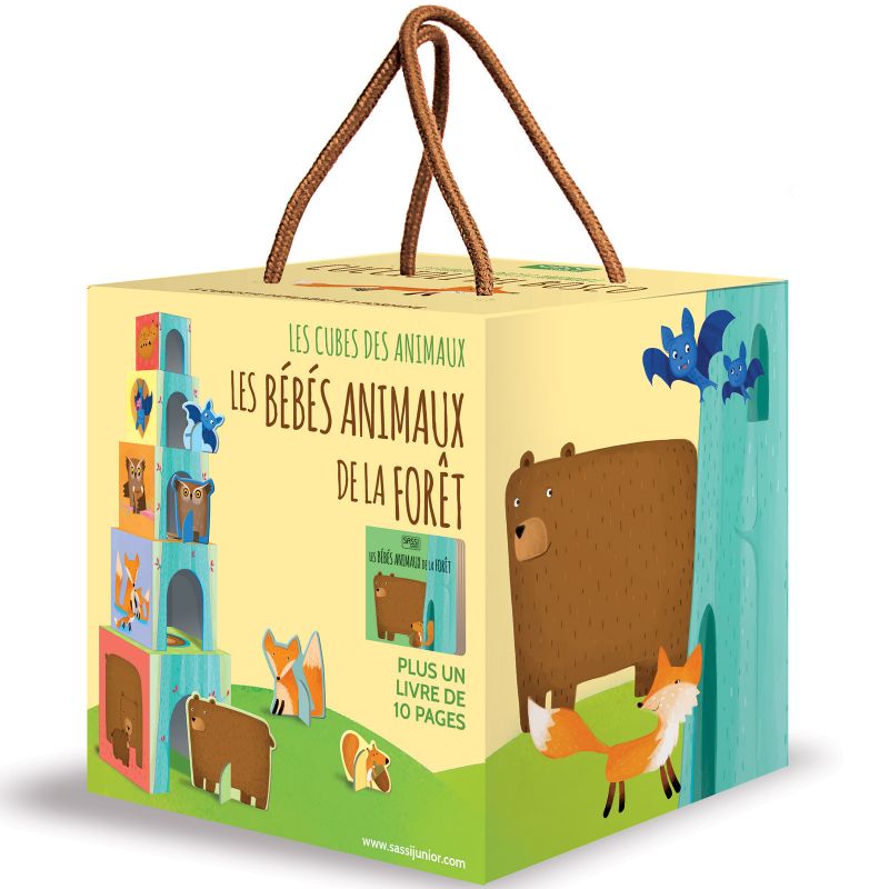 Livre et cubes empilables Les bébés animaux de la forêt Sassi Junior