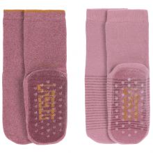 Lot de 2 paires de chaussettes antidérapantes en coton bio rose (pointure 23-26)  par Lässig 