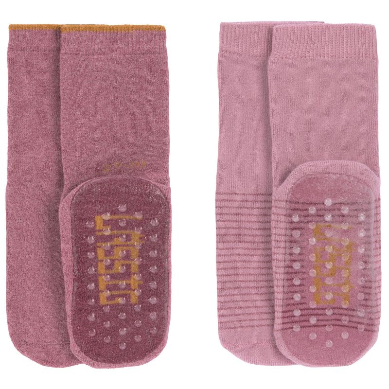 Lot de 2 paires de chaussettes antidérapantes en coton bio rose (pointure 23-26) Lässig