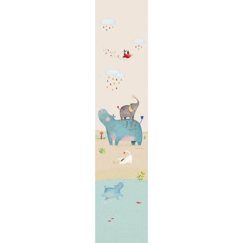 Décor mural Hippopotame Les Papoum bleu et beige (2,8 m) Moulin Roty