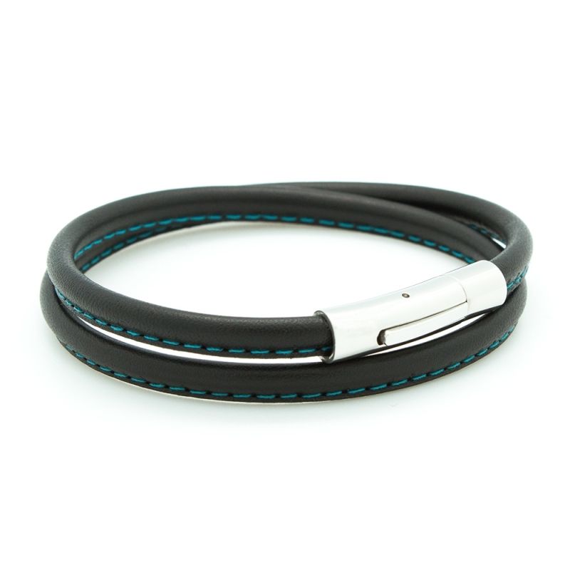 Bracelet double tour Le Surpiqué turquoise (acier) Petits trésors