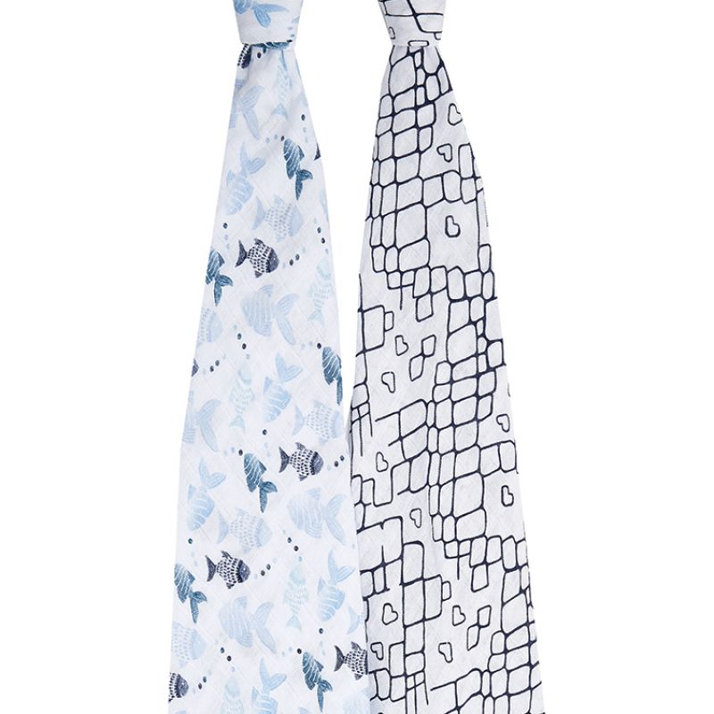 Lot de 2 maxi langes en coton Gone fishing (120 x 120 cm) aden + anais