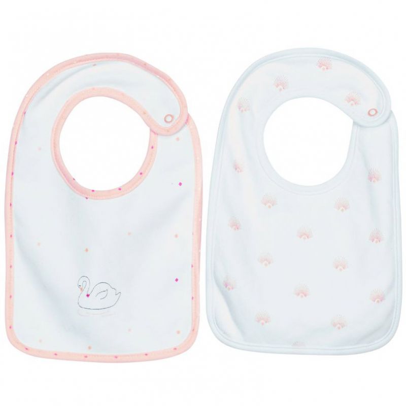 Lot de 2 bavoirs à pression cygne Baby Swan Sauthon