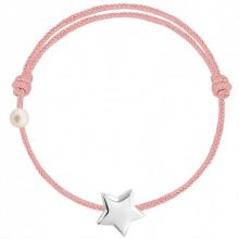 Bracelet cordon Etoile et perle rose poudré (or blanc 750°)  par Claverin