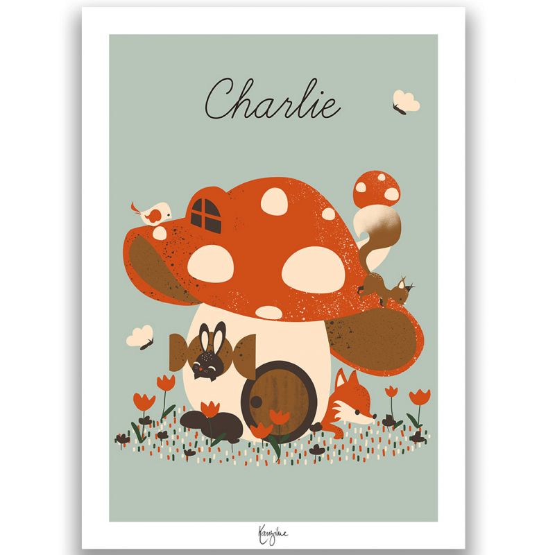 Affiche A4 La maison champignon (personnalisable) Kanzilue
