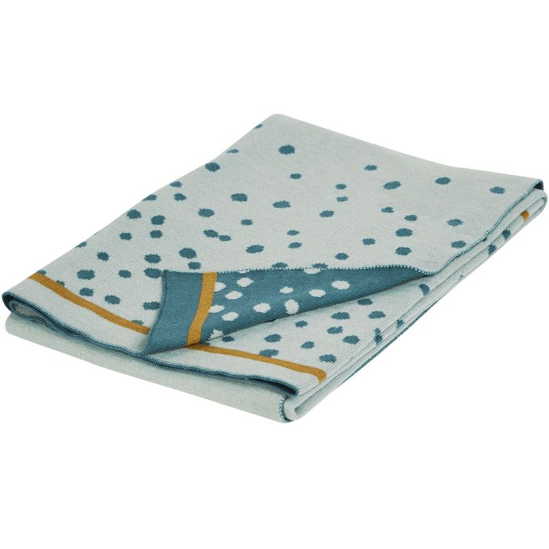 Couverture en coton Jacquard tricotée Happy Dots bleu et doré (80 x 100 cm) Done by Deer