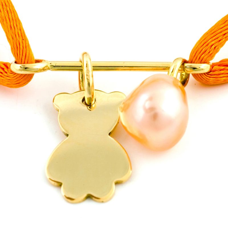 Bracelet cordon balançoire nounours avec perle (or jaune ou blanc) Loupidou