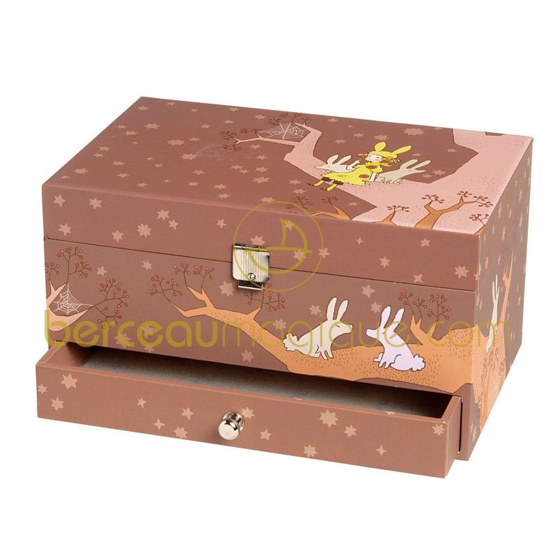 Coffret à bijoux musical Ange lapin dans la forêt  Trousselier