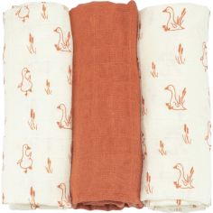 Lot de 3 langes en mousseline de coton Oies (70 x 70 cm) - Trois Kilos Sept