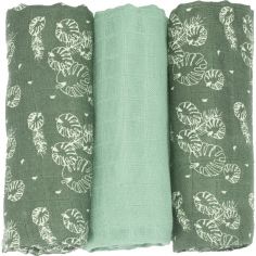 Lot de 3 langes en mousseline de coton Feuille (70 x 70 cm) - Trois Kilos Sept