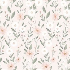Papier peint Eclosion florale fond rose (50 cm x 10 m) - Lilipinso