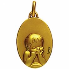 Médaille ovale Ange rêveur 16 mm (or jaune 750°)  par Maison Augis