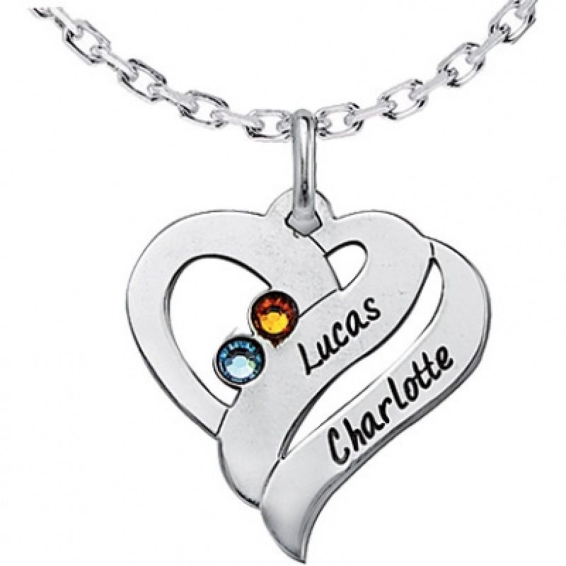 Pendentif coeur double vague avec Swarovski (argent 925°) Louis de l'Ange