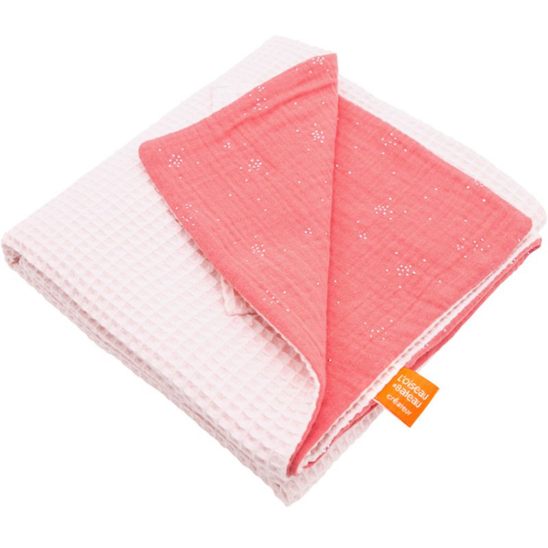 Couverture réversible nid d'abeille rose personnalisable (95 x 70 cm) L'oiseau bateau