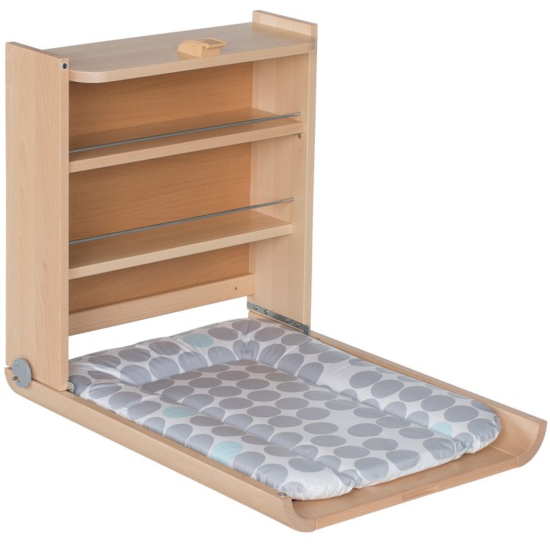 Table à langer murale hêtre naturel + matelas Pois Wanda Geuther