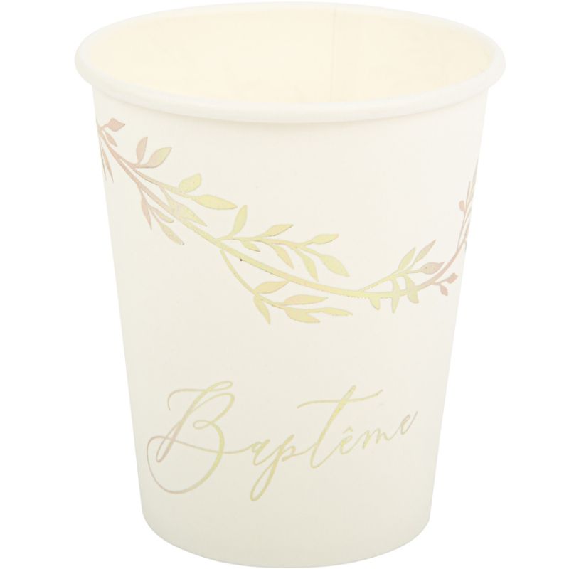 Lot de 8 gobelets en carton Baptême Jolis Brins Arty Fêtes Factory
