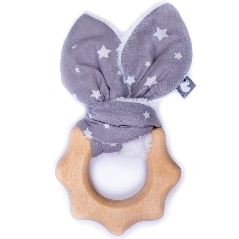 Anneau de dentition en bois Etoiles gris et blanc BB & Co