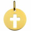 Médaille ronde ajourée symbole Croix 16 mm (or jaune 750°) - Premiers Bijoux