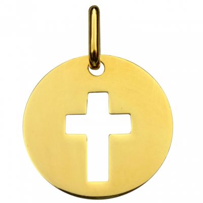 Médaille ronde ajourée symbole Croix 16 mm (or jaune 750°) Premiers Bijoux
