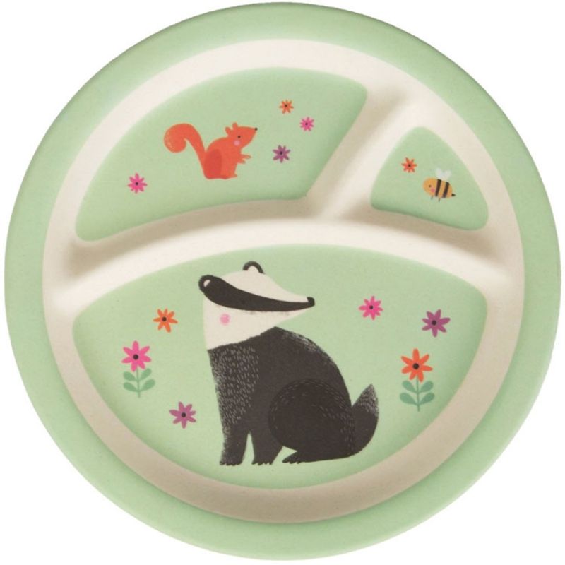 Assiette à compartiments en bambou Woodland and Friends blaireau sass & belle