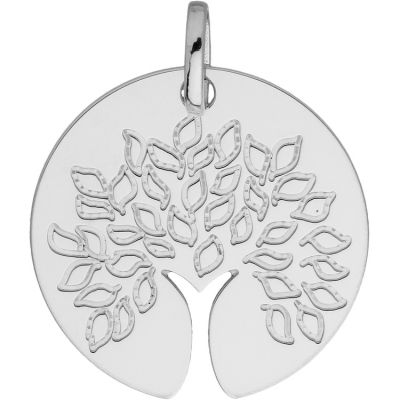 Médaille ronde Arbre de vie tronc ajouré (or blanc 750°) Berceau magique bijoux