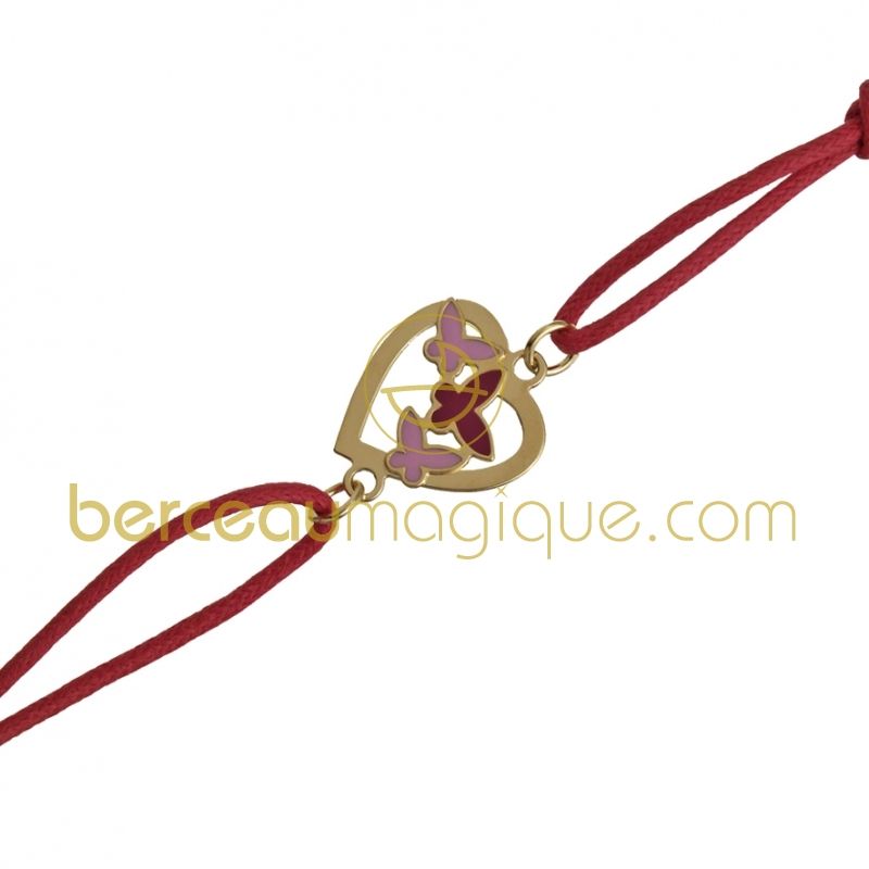 Bracelet cordon coeur papillons (or jaune) Maison Augis