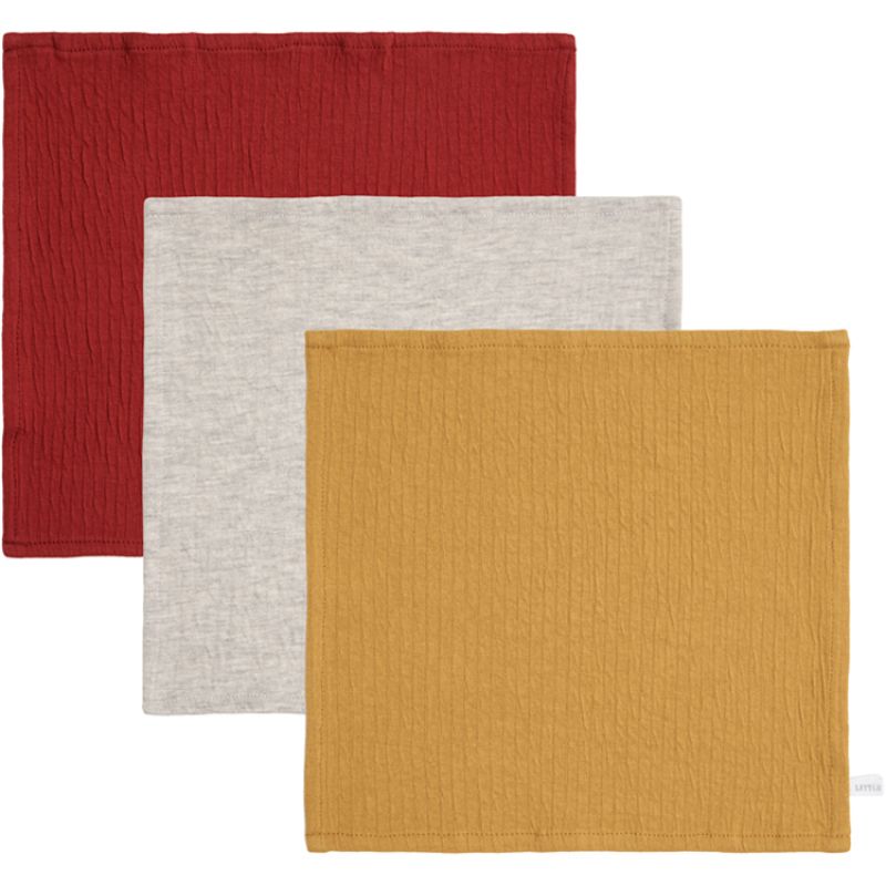 Lot de 3 mini langes Pure indian rouge et ocre (25 x 25 cm) Little Dutch