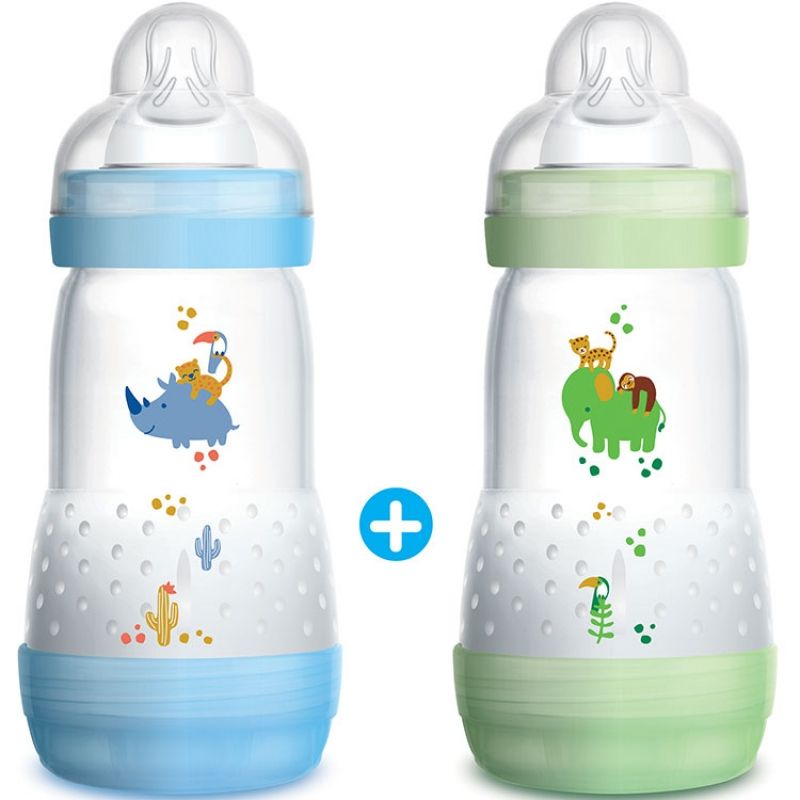 Lot de 2 biberons anti-coliques bleu et vert - débit 2 moyen (260 ml) MAM