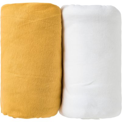 lot de 2 draps housse moutarde et blanc (70 x 140 cm)